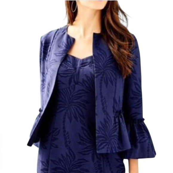 Lilly Pulitzer Shaylee Jacket True Navy Textured Ruffle Hem XXS - Picture 1 of 5